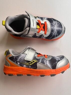 Saucony Flash 3.0 A/C Toddler Sneakers Gray Orange Lightning Size 10 NWOT